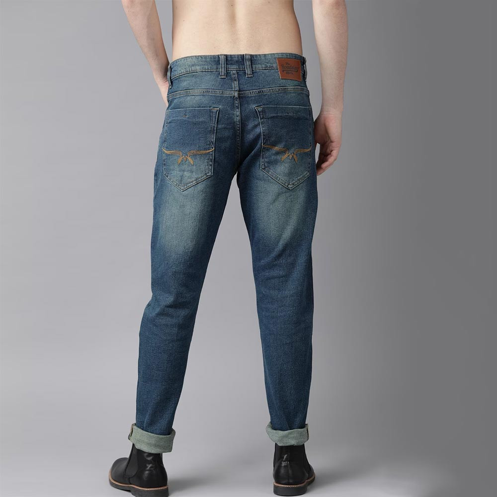 Men Navy Blue Light Fade Carrot Fit Stretchable Jeans
