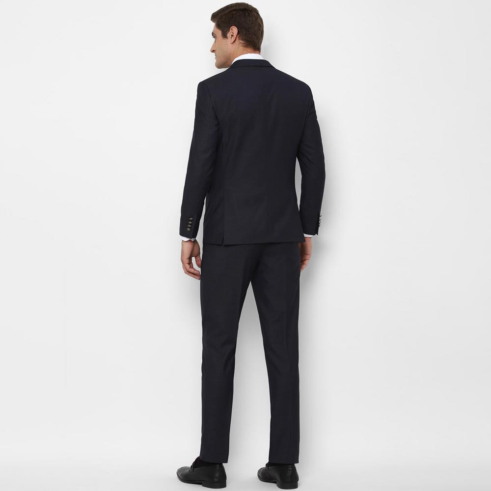 Men Navy-Blue Self-Design Slim-Fit 3-Piece Single-Breasted Formal Suit