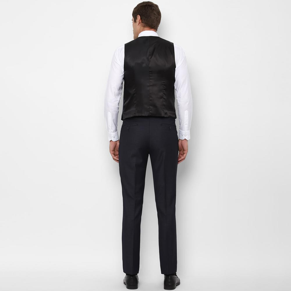 Men Navy-Blue Self-Design Slim-Fit 3-Piece Single-Breasted Formal Suit