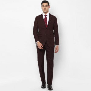 Men Brown Self Design Single-Breasted Slim-Fit 3-Piece Formal Suit