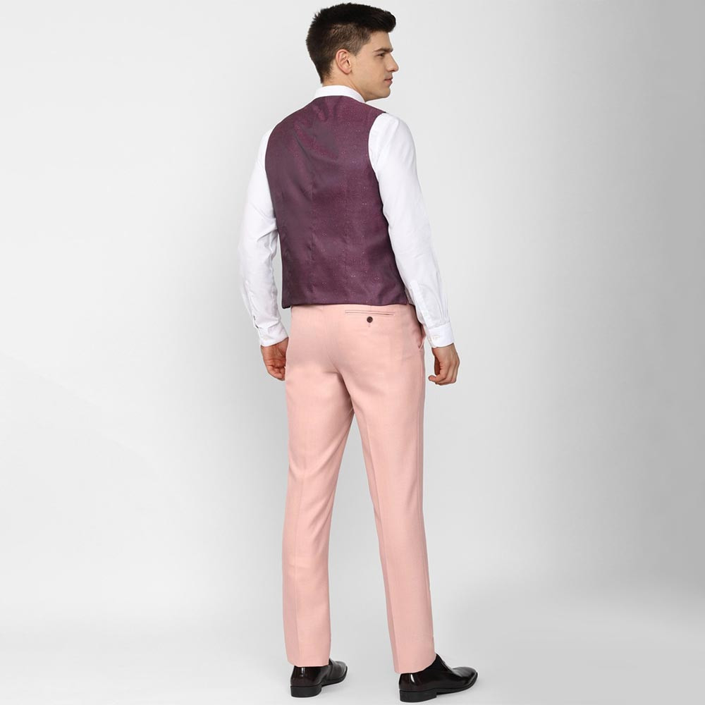 Men Pink Solid Slim-Fit Single-Breasted Three-Piece Formal Suit