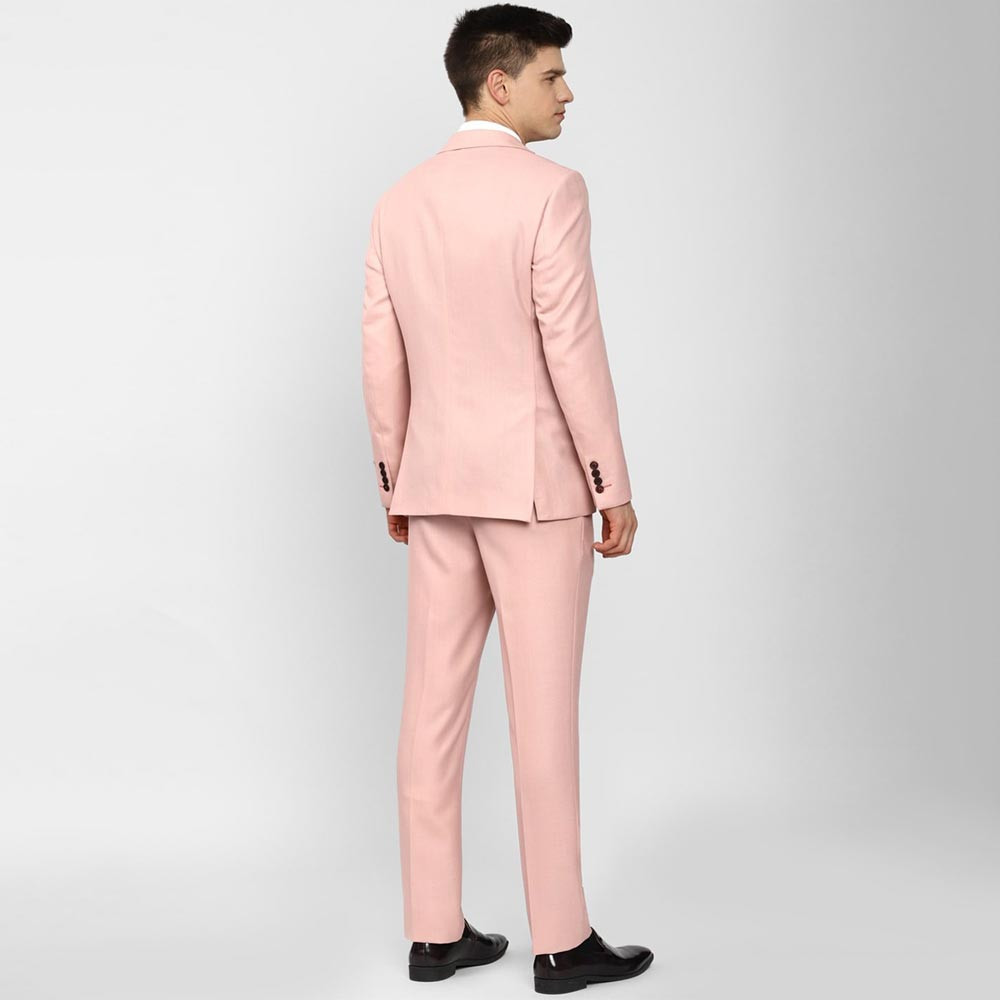 Men Pink Solid Slim-Fit Single-Breasted Three-Piece Formal Suit
