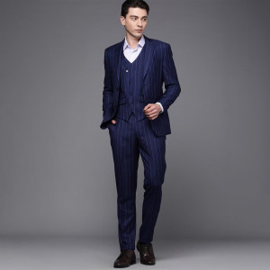 Men Striped Slim-Fit Single-Breasted Formal Three-Piece Suit