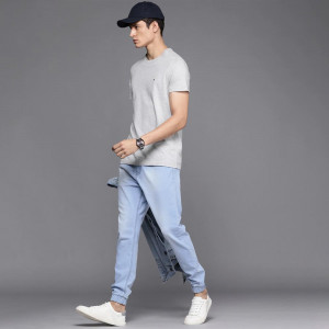 Men Blue Heavy Fade Mid-Rise Stretchable Joggers