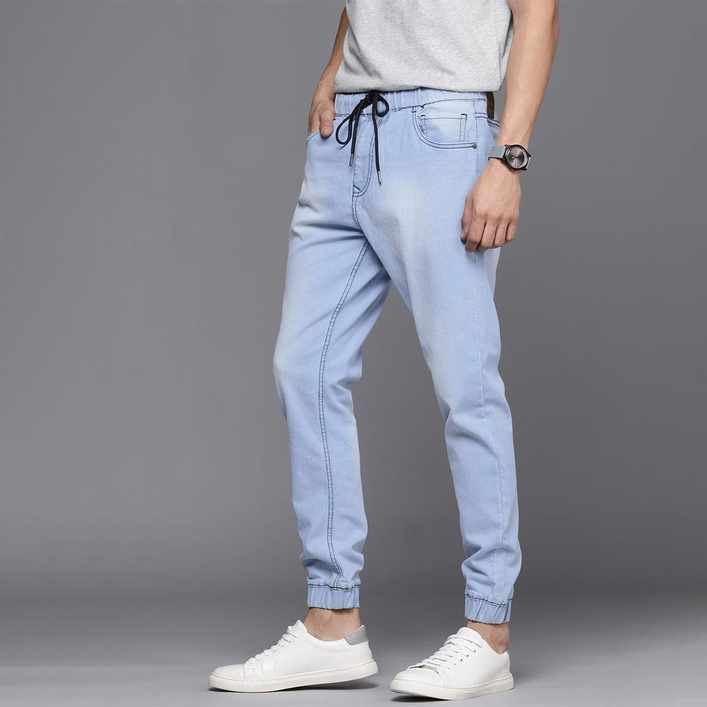 Men Blue Heavy Fade Mid-Rise Stretchable Joggers