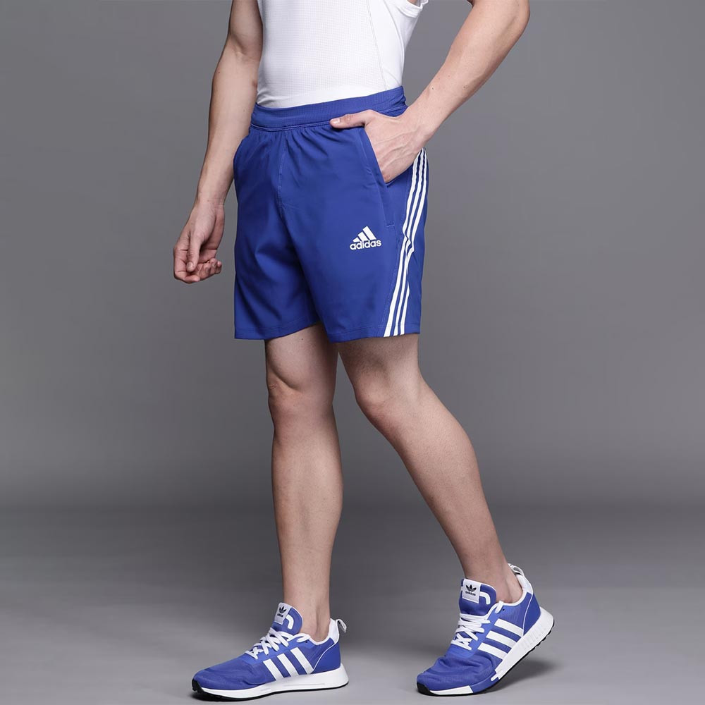 Men Blue Striped Aeroready 3S Technology Sports Shorts