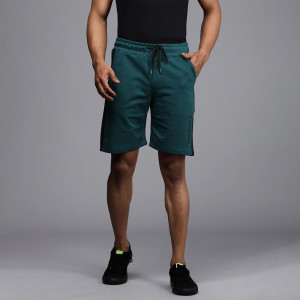Men Teal Blue Solid Slim Fit Mid-Rise Regular Shorts with Side Taping