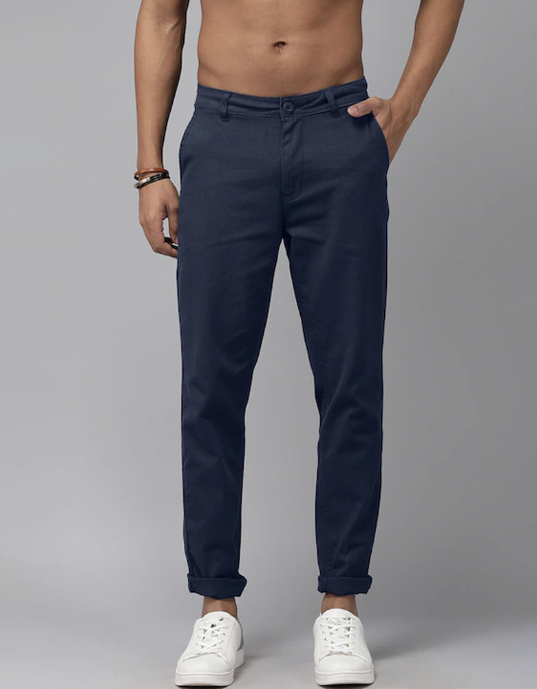 The Lifestyle Co Men Navy Blue Slim Fit Chinos Trousers
