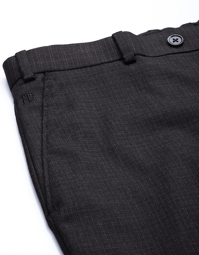 Men Black Checked Slim Fit Formal Trousers