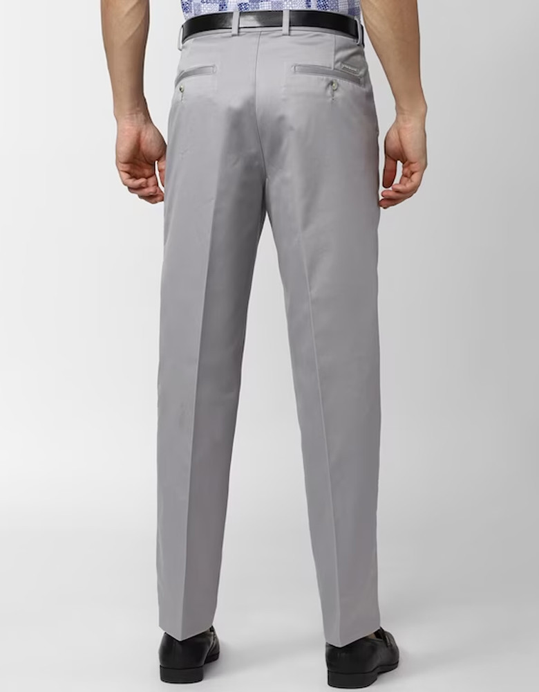 Men Solid Mid Rise Pure Cotton Pleated Formal Trousers