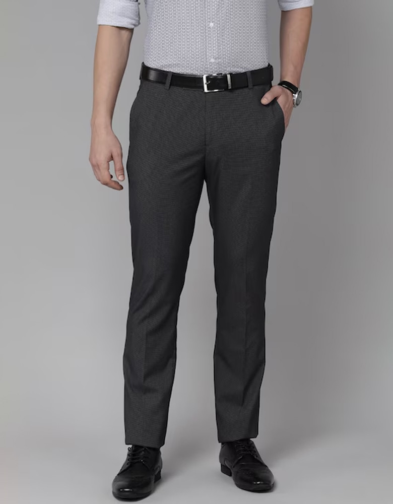 Men Grey with a tinge of Brown Tailored Fit Trousers