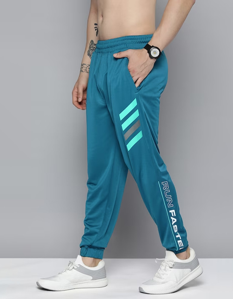 Men Teal Blue Typography Printed Running Joggers