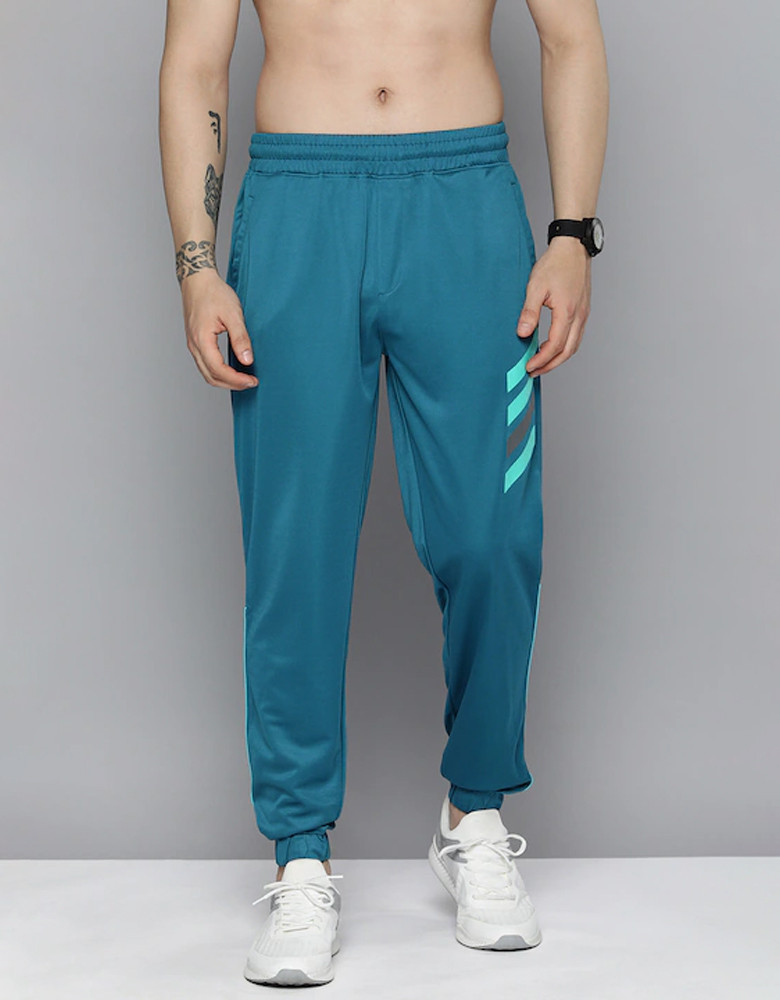 Men Teal Blue Typography Printed Running Joggers