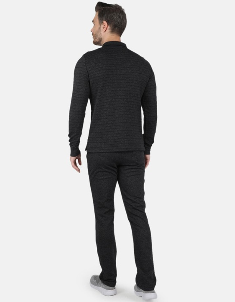 Men Black Striped Mid-Rise Tracksuits