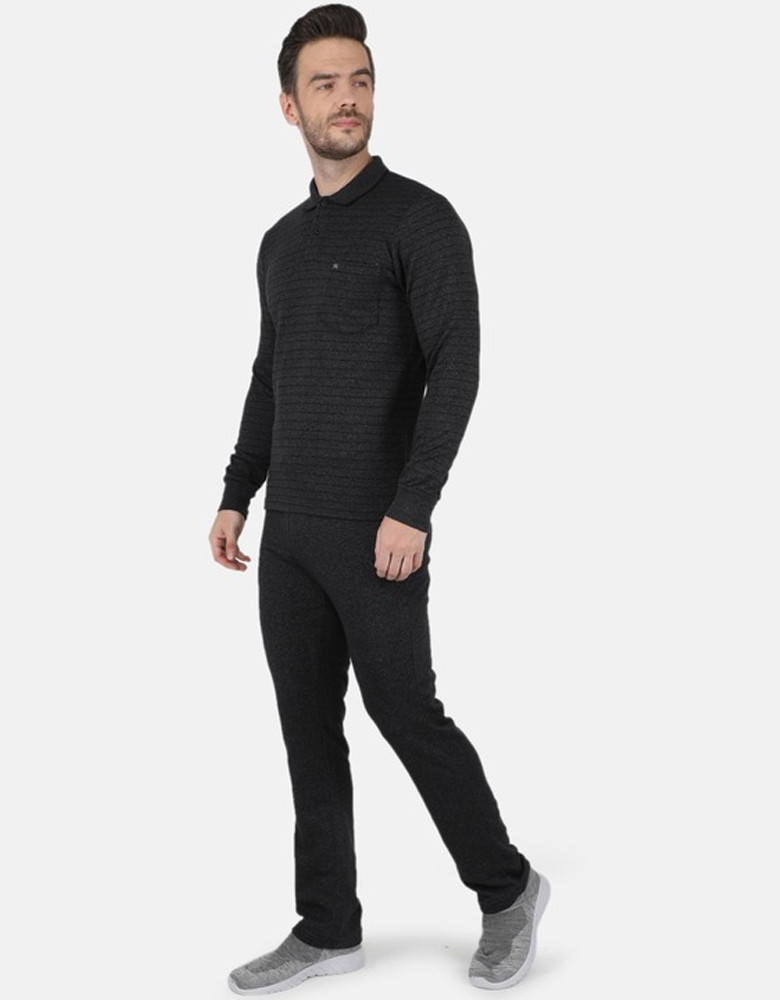 Men Black Striped Mid-Rise Tracksuits