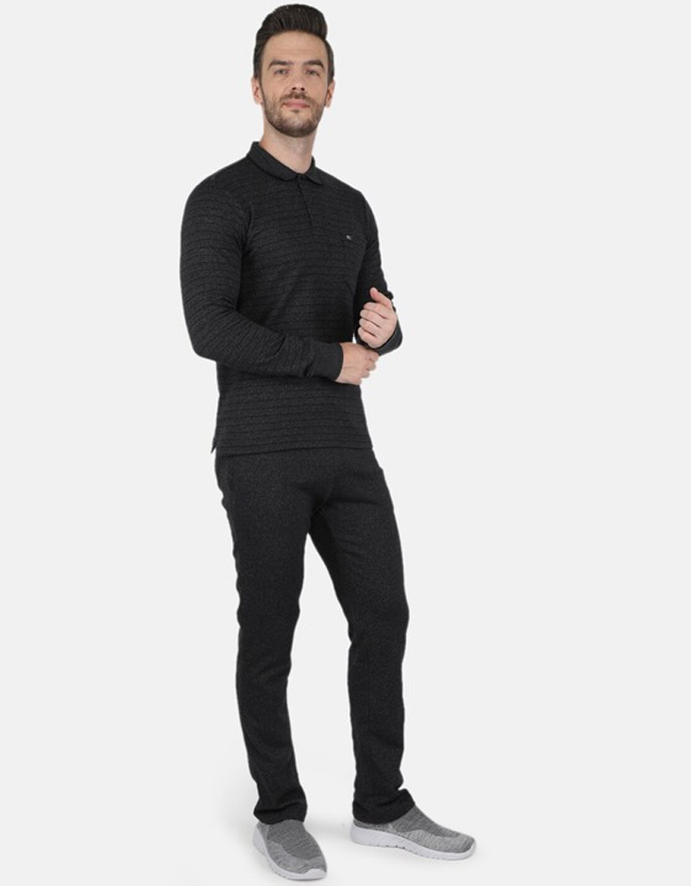 Men Black Striped Mid-Rise Tracksuits