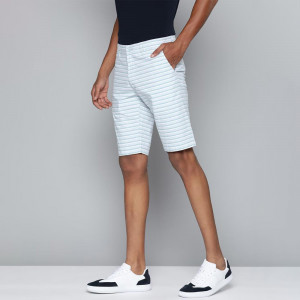 Men Blue & White Striped Slim Fit Chino Pure Cotton Shorts