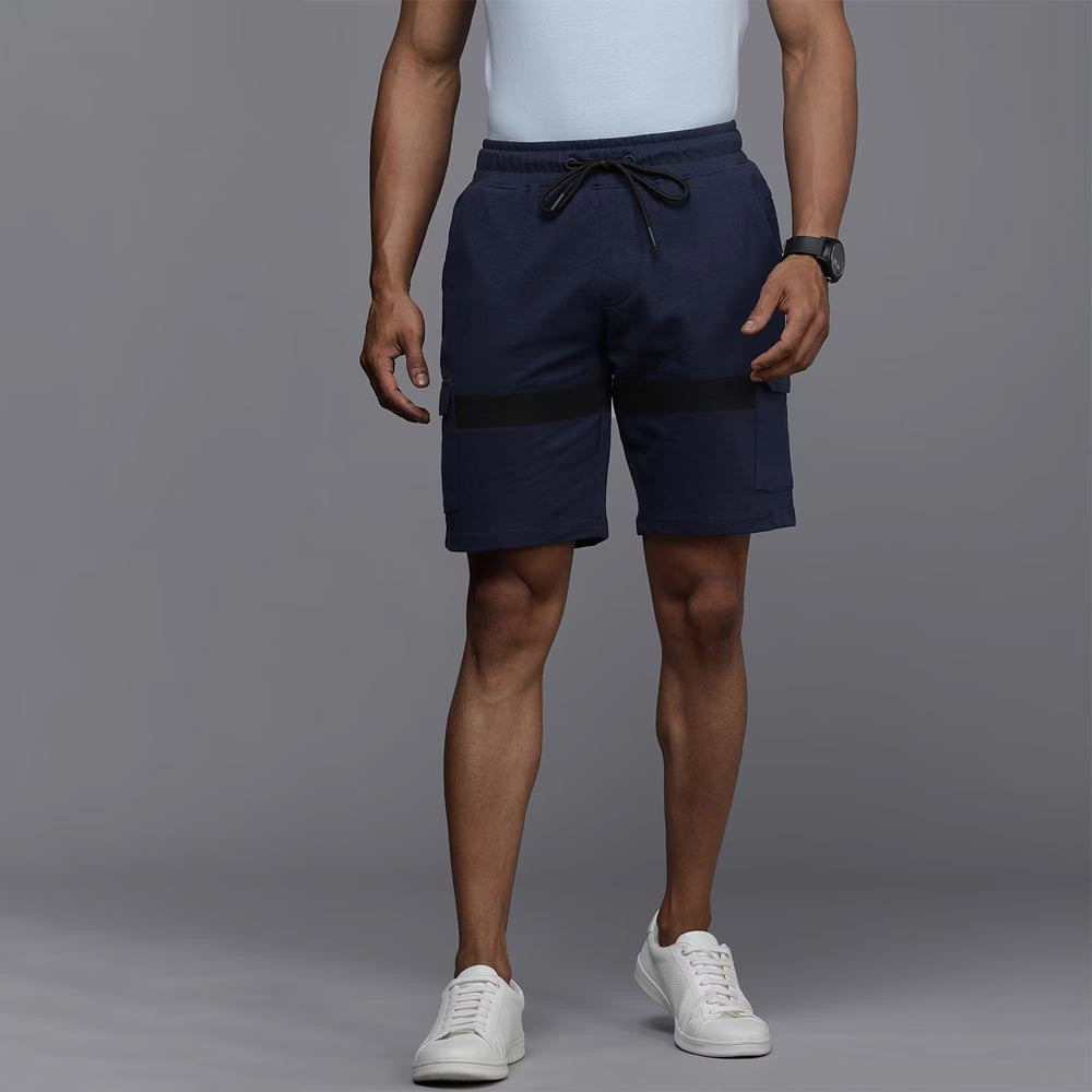 Men Navy Blue Solid Cargo Shorts