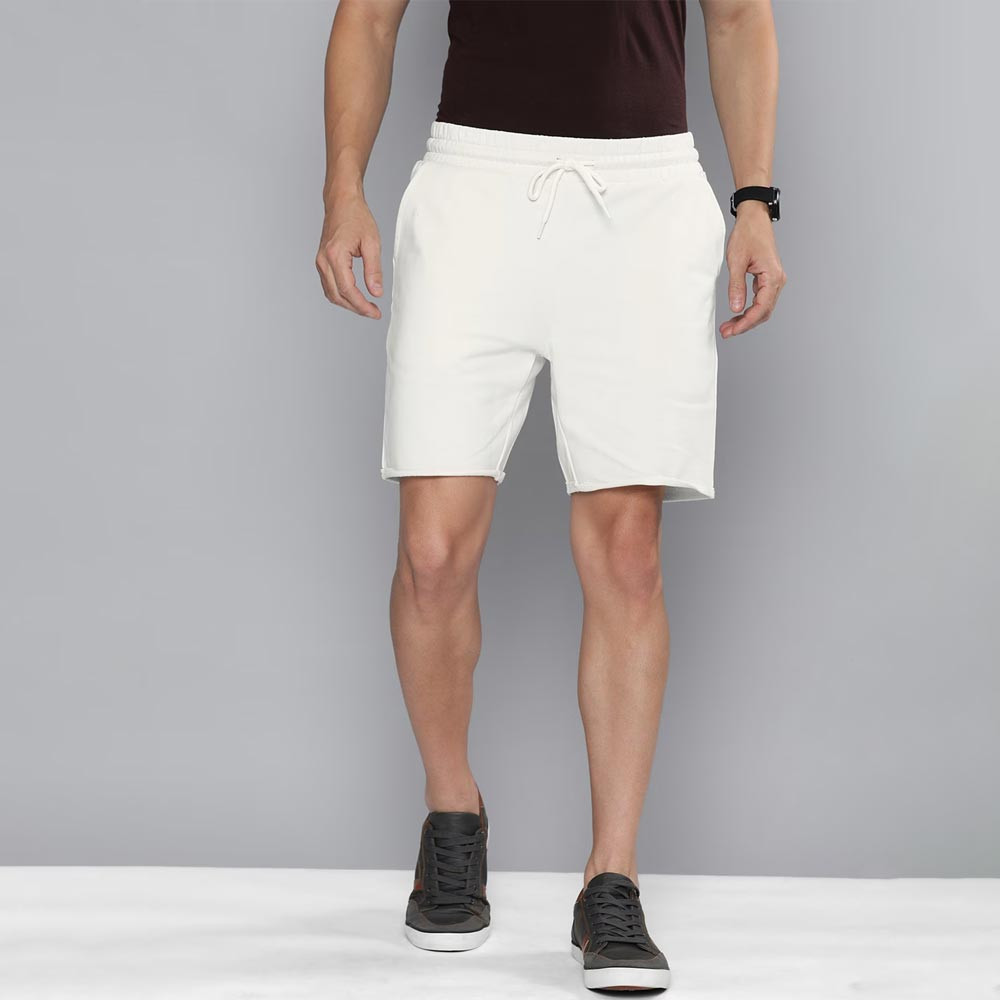 Men White Solid Mid Rise Above Knee Length Regular Shorts