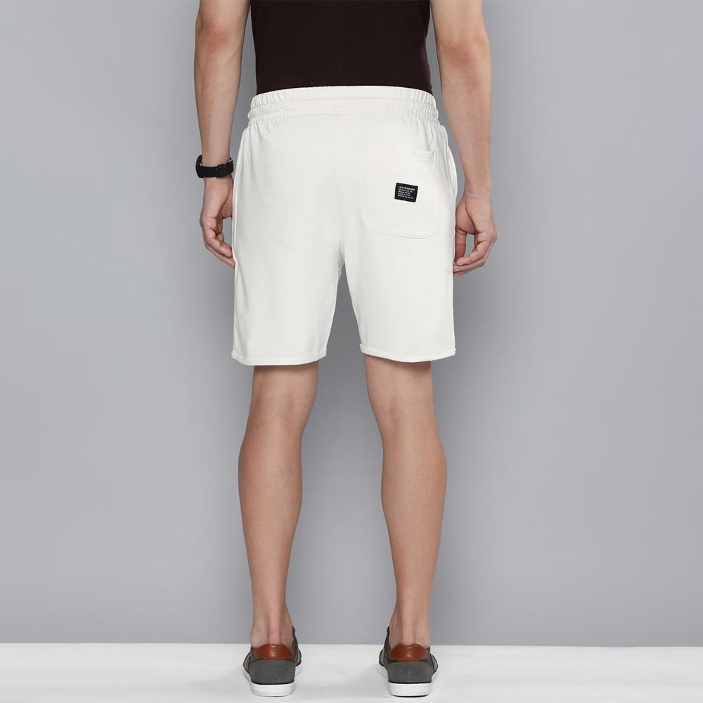Men White Solid Mid Rise Above Knee Length Regular Shorts