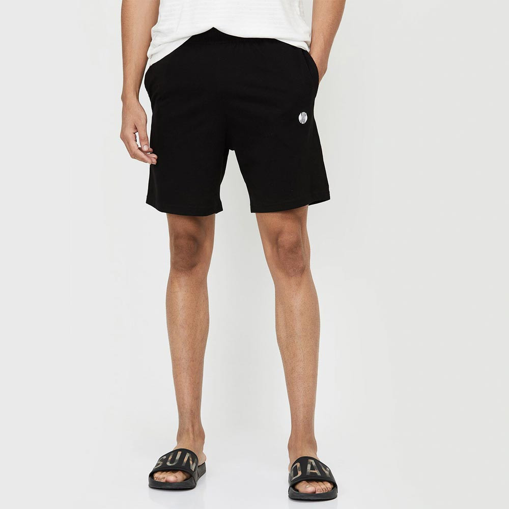 Men Black & White High-Rise Lounge Shorts