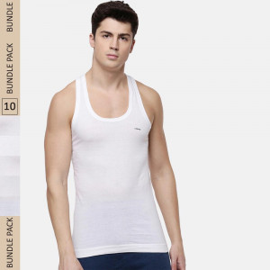 Men Pack Of 10 White Solid Innerwear Vests MLHVE-01-PO10