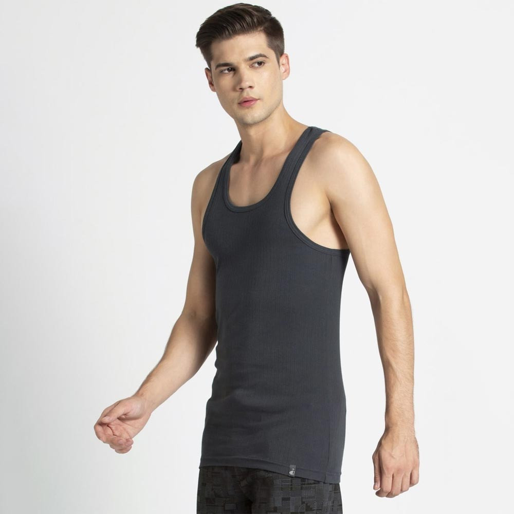 Men Super Combed Cotton Rib Racer Back Styling Round Neck Gym Vest