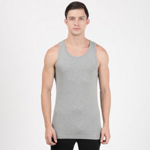 Men Grey Melange Solid Cotton Innerwear Basic Vest