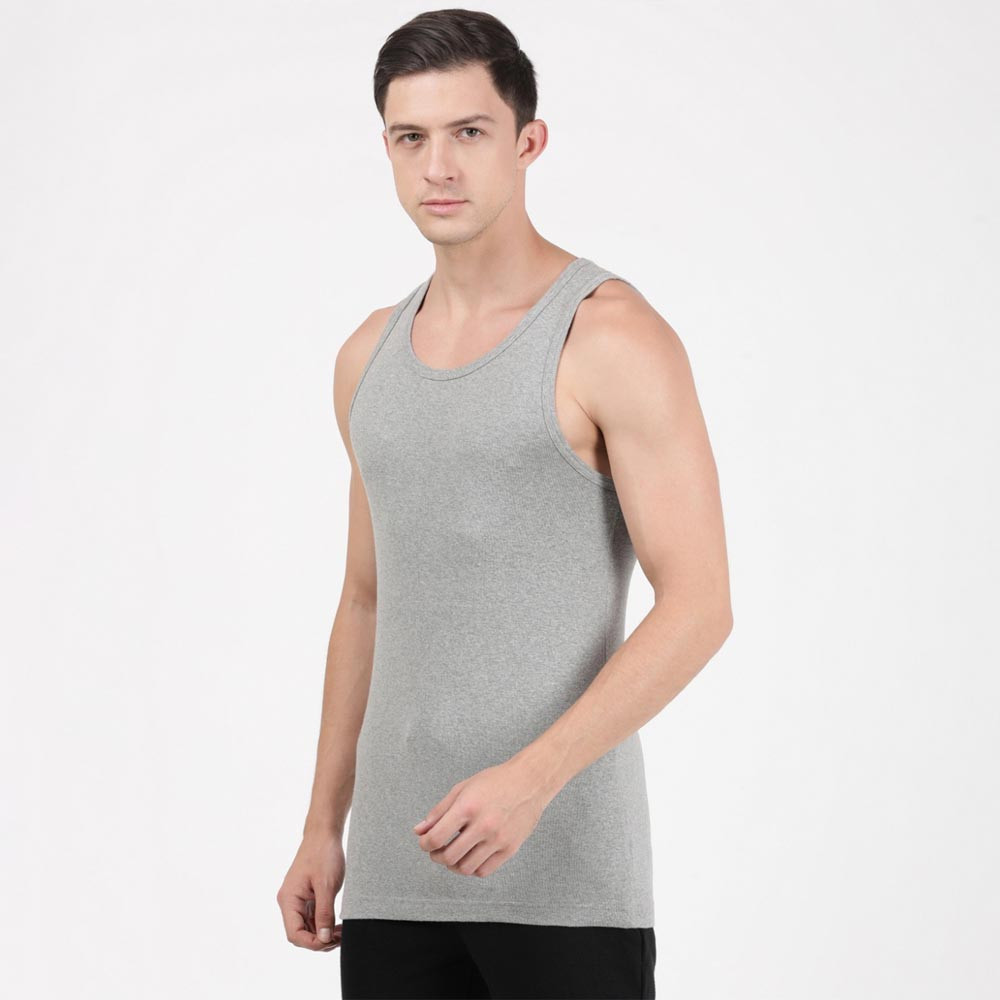 Men Grey Melange Solid Cotton Innerwear Basic Vest
