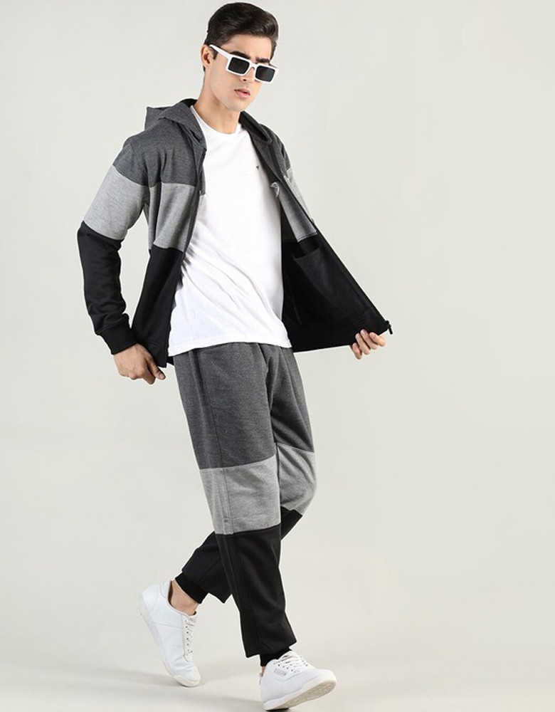 Men Grey & Black Colourblocked Tracksuits