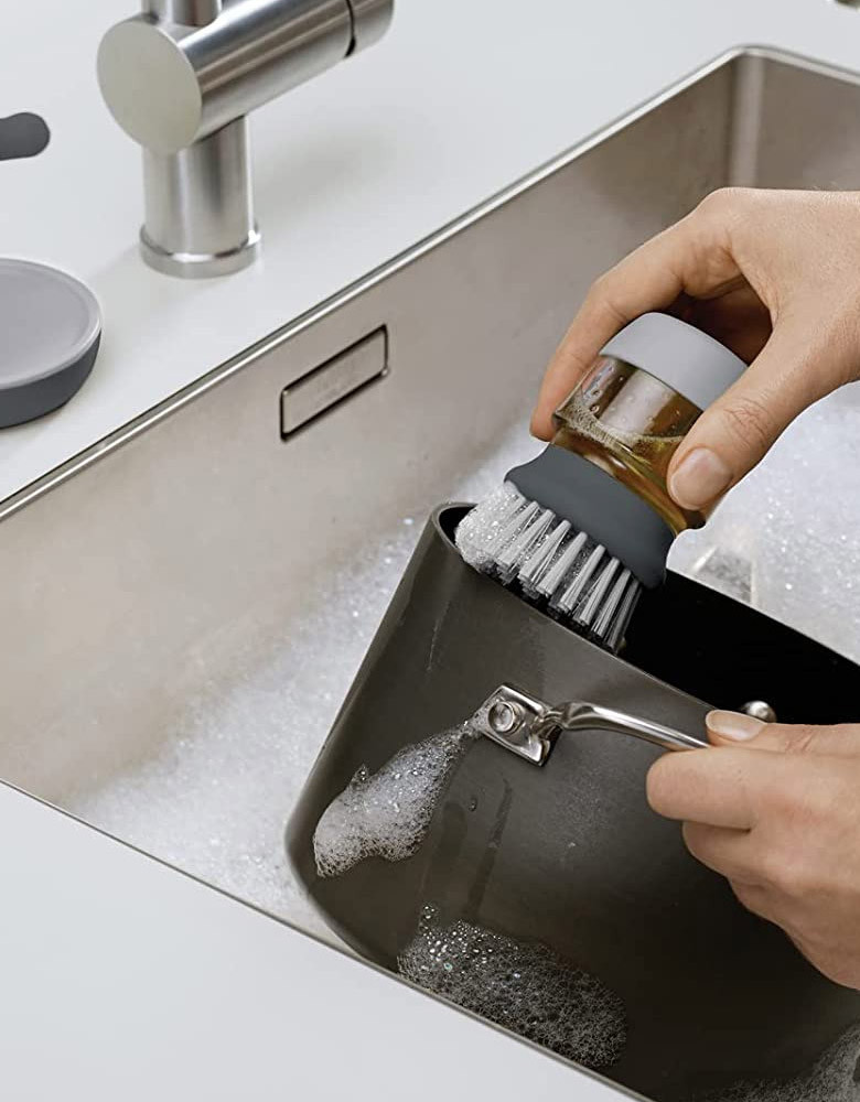 Joseph Joseph Palm Scrub Soap Dispensing Washing-Up Brush with Storage - Grey