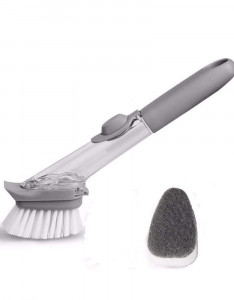 JK ENTERPRISE (pack of 1) Automatically decontamination Kitchen Cleaning Brush for Home use/pan Cleaning Brush/Kitchen Slab Cleaning Brush with Long Handle(Grey/1 Brush+1 Sponge)