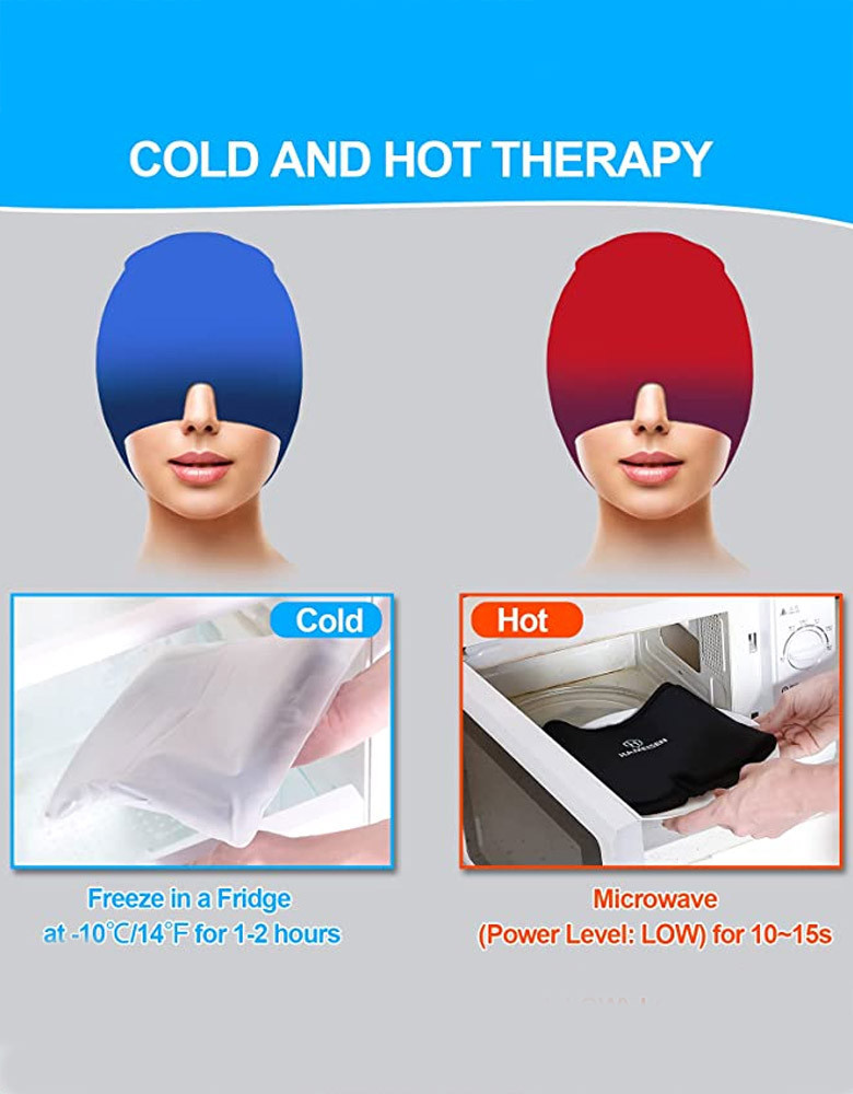 Gel Ice Headache Relief Hat, Wearable Cold Therapy Migraine Relief Cap, Comfortable & Stretchable Ice Pack Eye Mask for Puffy Eyes, Tension and Stress Relief