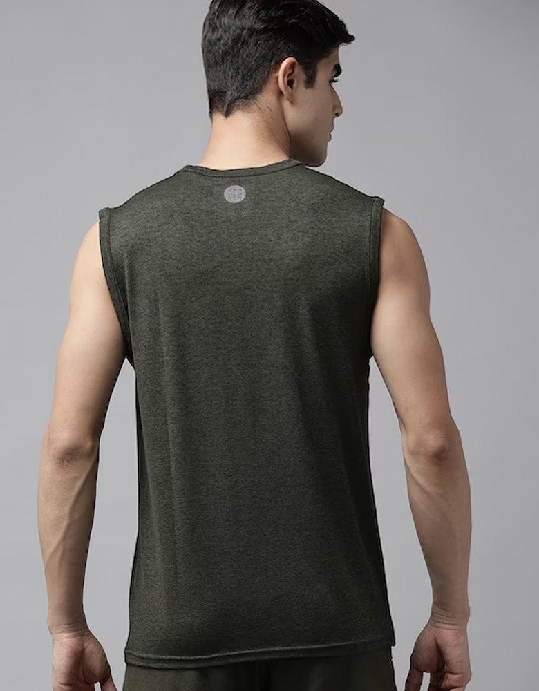 Men Olive Green Brand Logo Printed Active Fit T-shirt