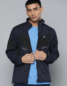 Men Blue Brand Logo Running Sporty Jacket
