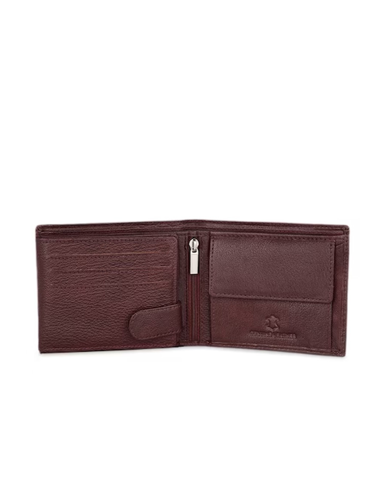 Men Maroon RFID Protected Genuine Leather Hand-Stitched Solid Two Fold Wallet