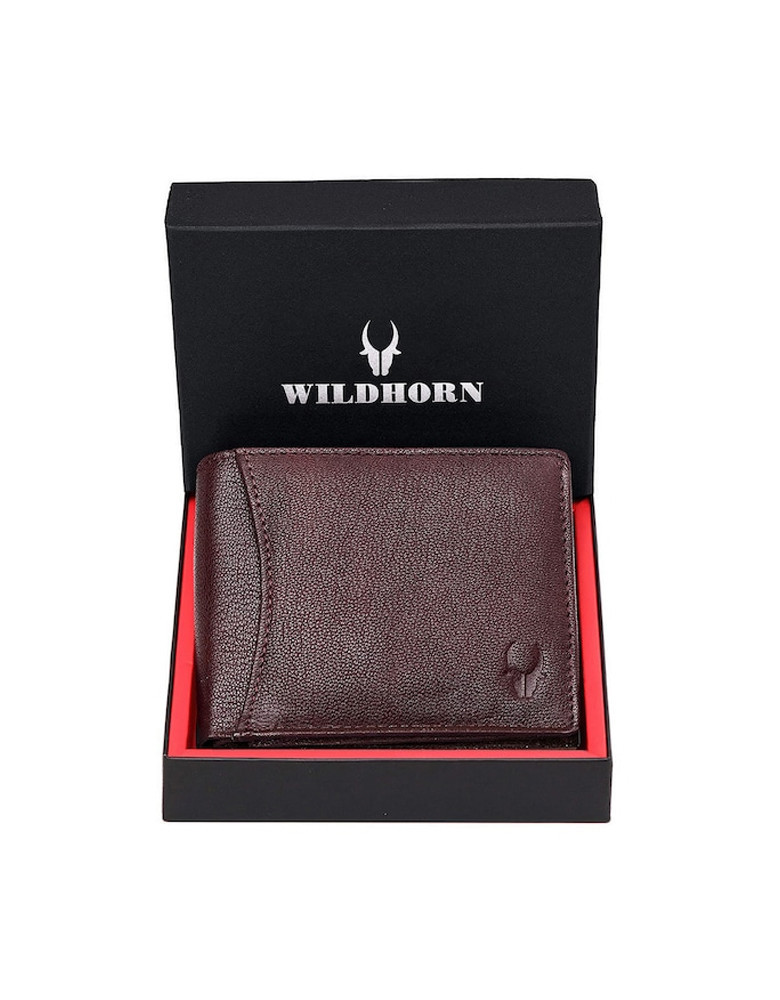 Men Maroon RFID Protected Genuine Leather Hand-Stitched Solid Two Fold Wallet