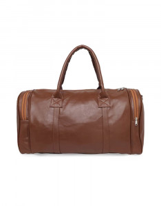 Tan Solid Leather Travel Duffle Bag