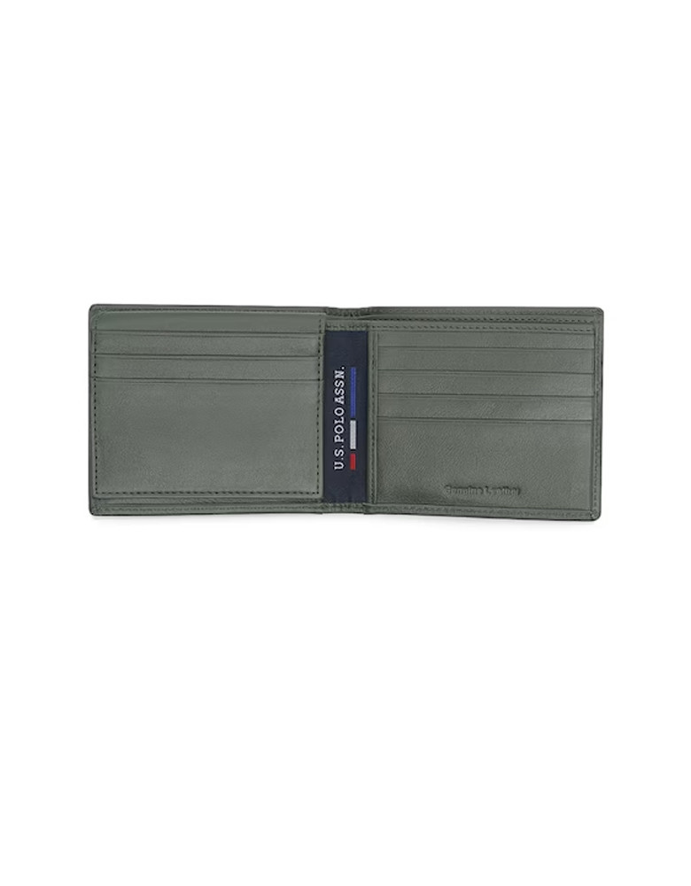 U S Polo Assn Men Olive Green Leather Two Fold Wallet