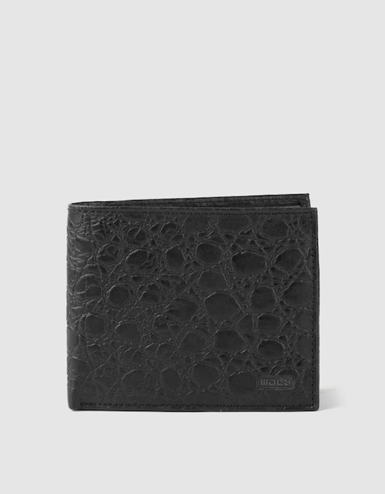 Men Black Croc Textured Leather Two Fold Wallet