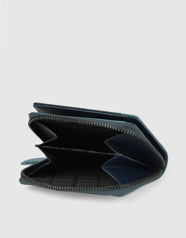 Men Teal Blue Zip Around Wallet