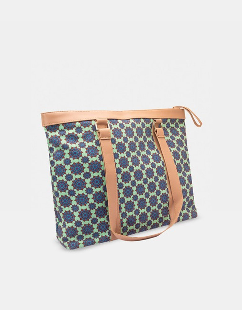 Green & Blue Floral Printed Tote Bag