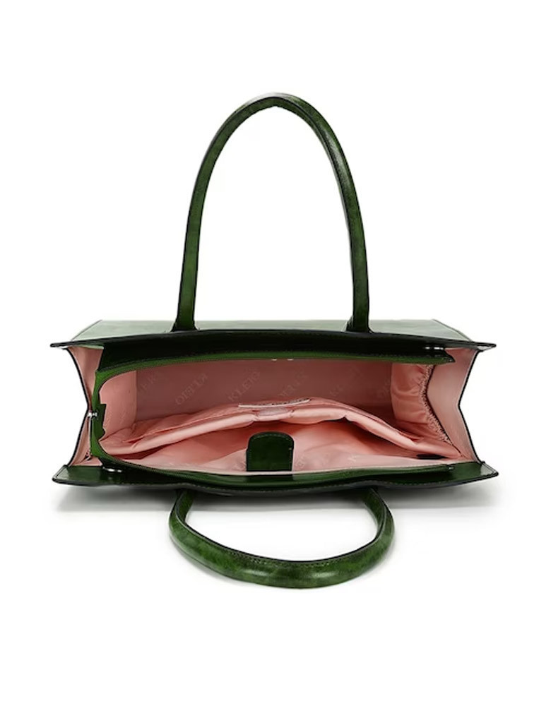 Olive Green Textured PU Shopper Handheld Bag