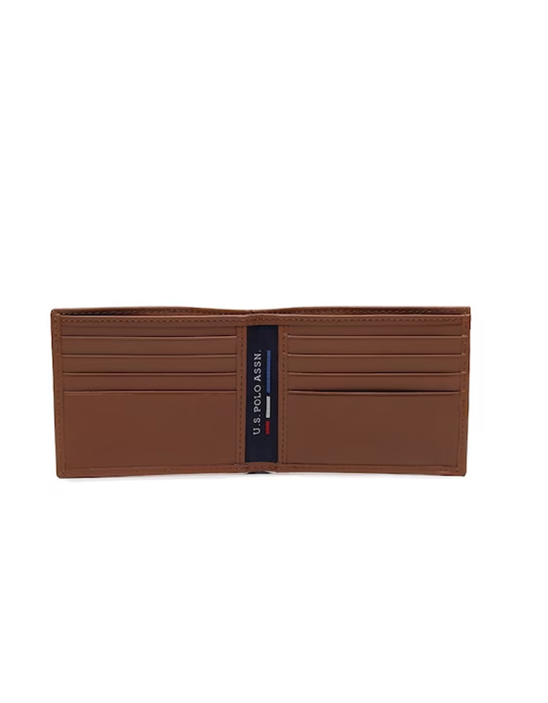 U S Polo Assn Men Navy Blue & Tan Leather Two Fold Wallet