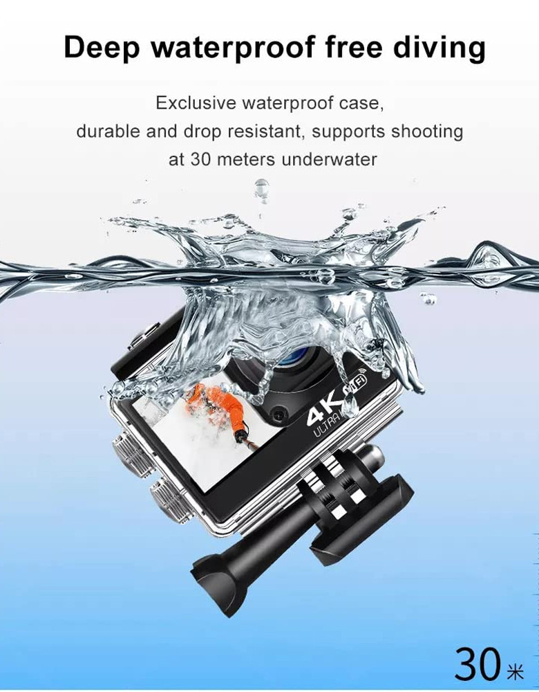 FNX® 4K 60fps Dual Touch Screen Sports Camera Waterproof Underwater Camera with Anti-Shake Stabilization,20MP, 4X Digital Zoom, Support WiFi and 2.4G Remote Control for Outdoor Sports,Travel,
