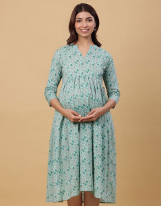 Sea Green Floral Maternity Empire Midi Dress