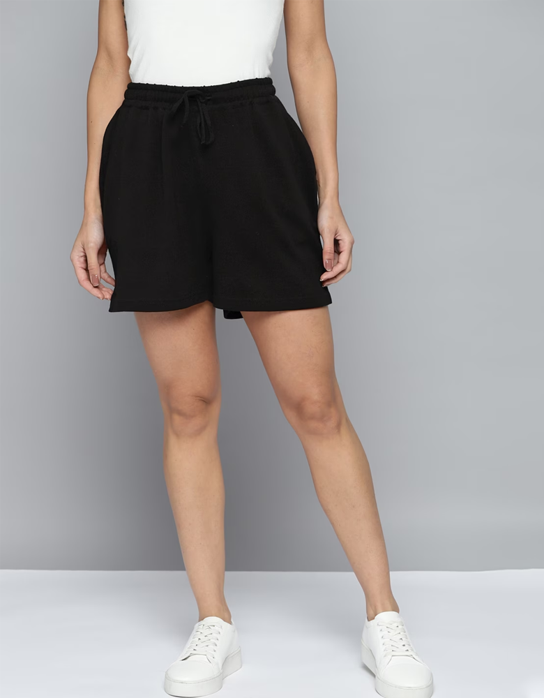 Women Black Solid Pure Cotton Shorts