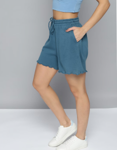 Women Teal Blue Solid Pure Cotton Shorts