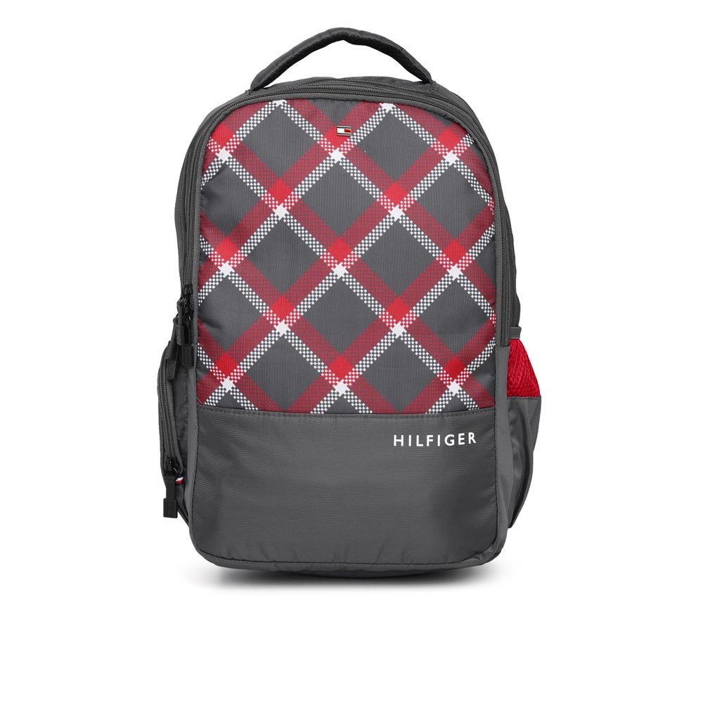 Unisex Grey & Red Geometric Backpack