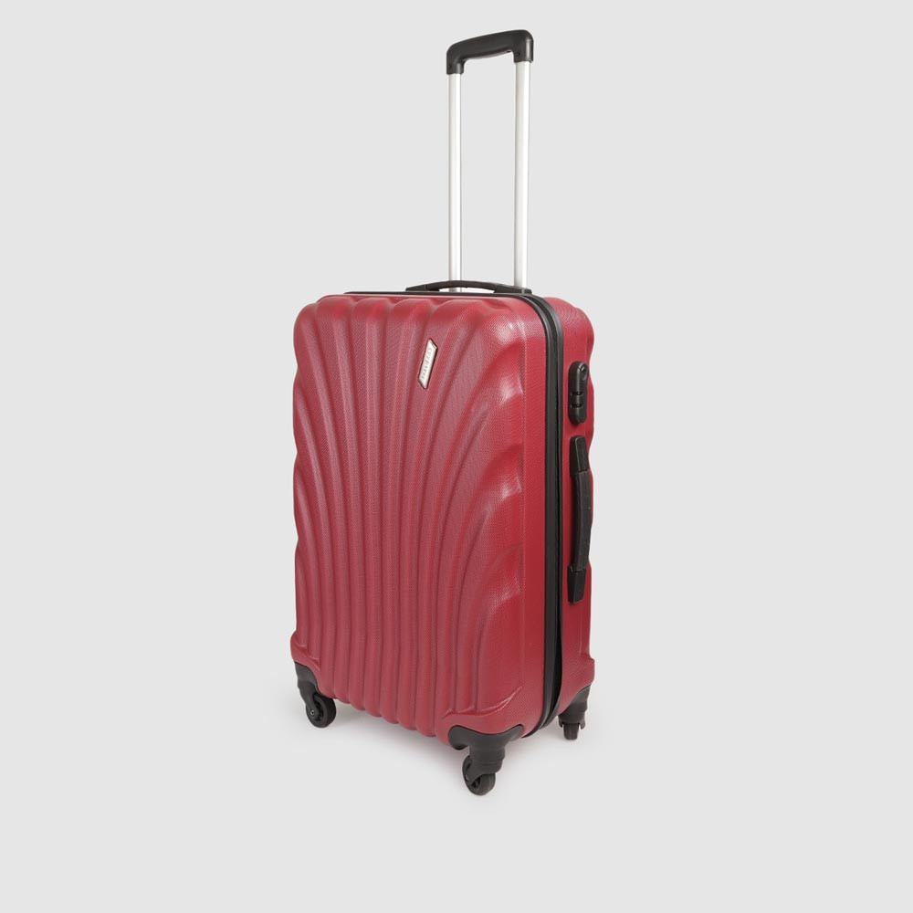 Red Textured Hard-Sided Medium Suitcase Trolley Bag